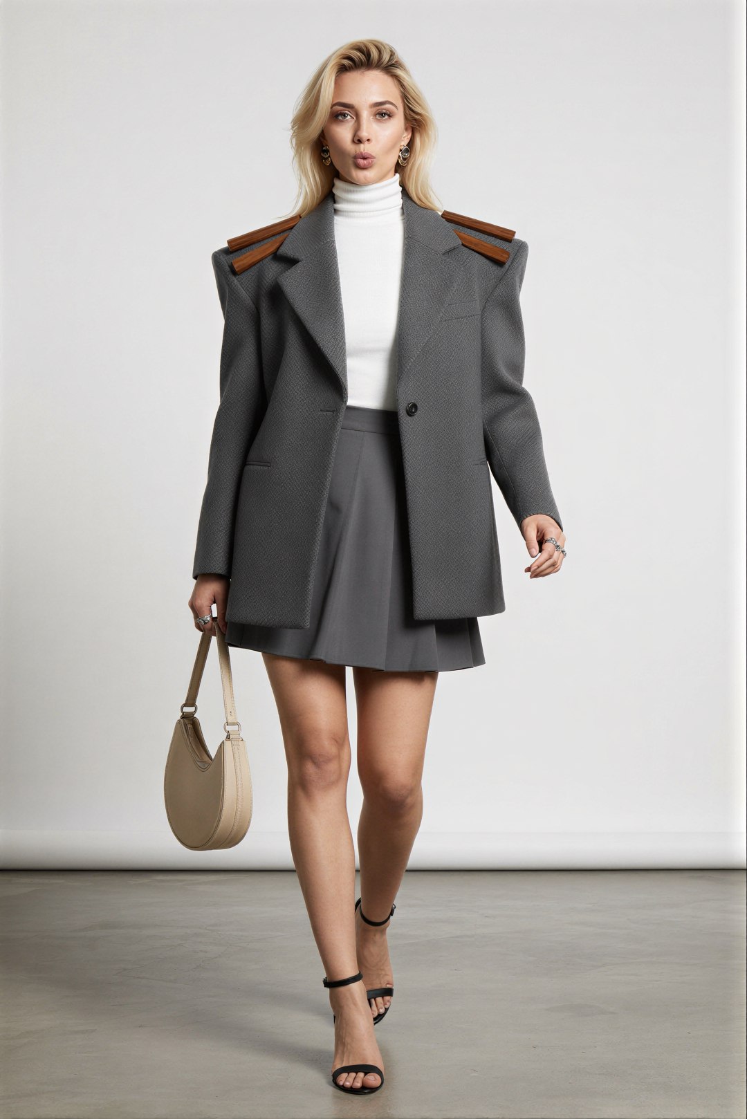 Edit the reference image: Professional fashion editorial photography, full-body studio shoot on high-end camera with sharp focus and delibe…