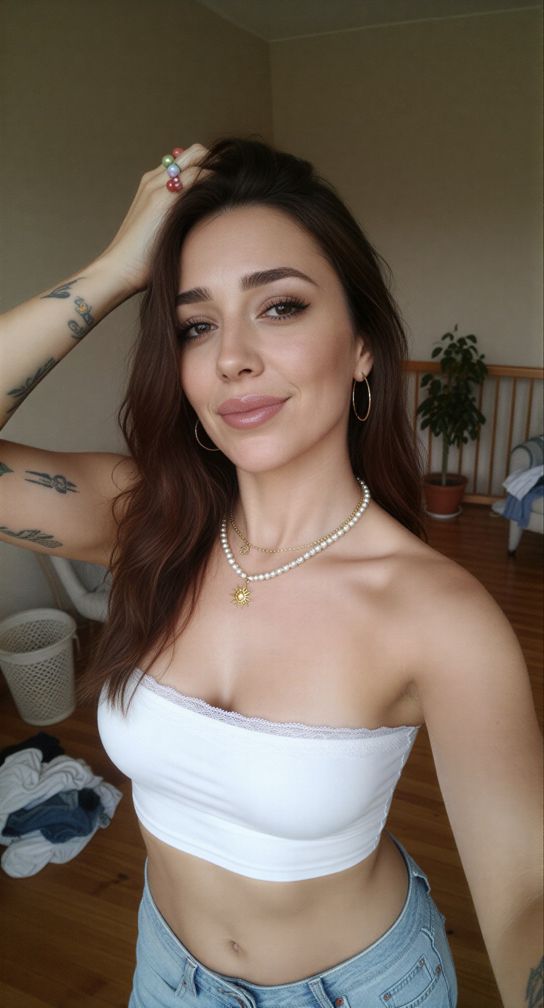 Edit the reference image: realistic amateur iPhone front-facing camera selfie, casual spontaneous Snapchat-style photo with slight grain, i…